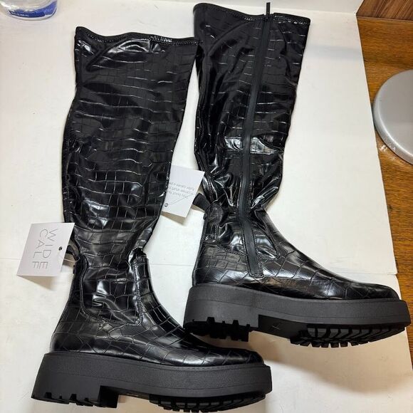 Franco Sarto Womens 7.5 M WC Black Janna Over The Knee Platform Boots NIB HV7 - Picture 2 of 6